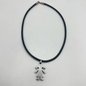 Tous 925 Sterling Silver Girl Pendant Necklace Leather Cord